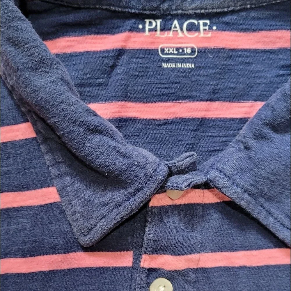 The childrens place size XXL 16 pink stripped blue polo short sleeve tee shirt